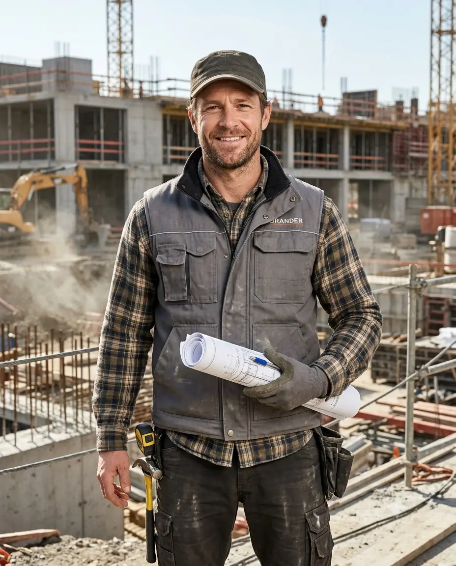 Melbourne builder on a home construction site viewing his new $999 InnovativeX website on a phone — affordable website design for builders Melbourne